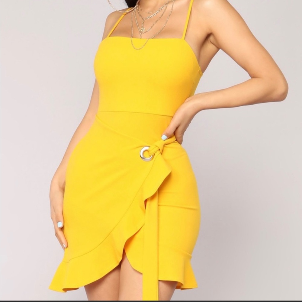 Fashion Nova Yellow Wrap Mini Dress